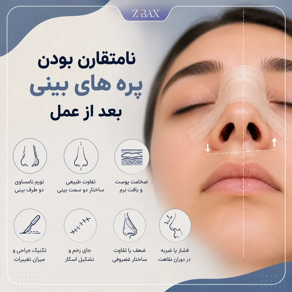 نامتقارن بودن پره های بینی بعد از عمل