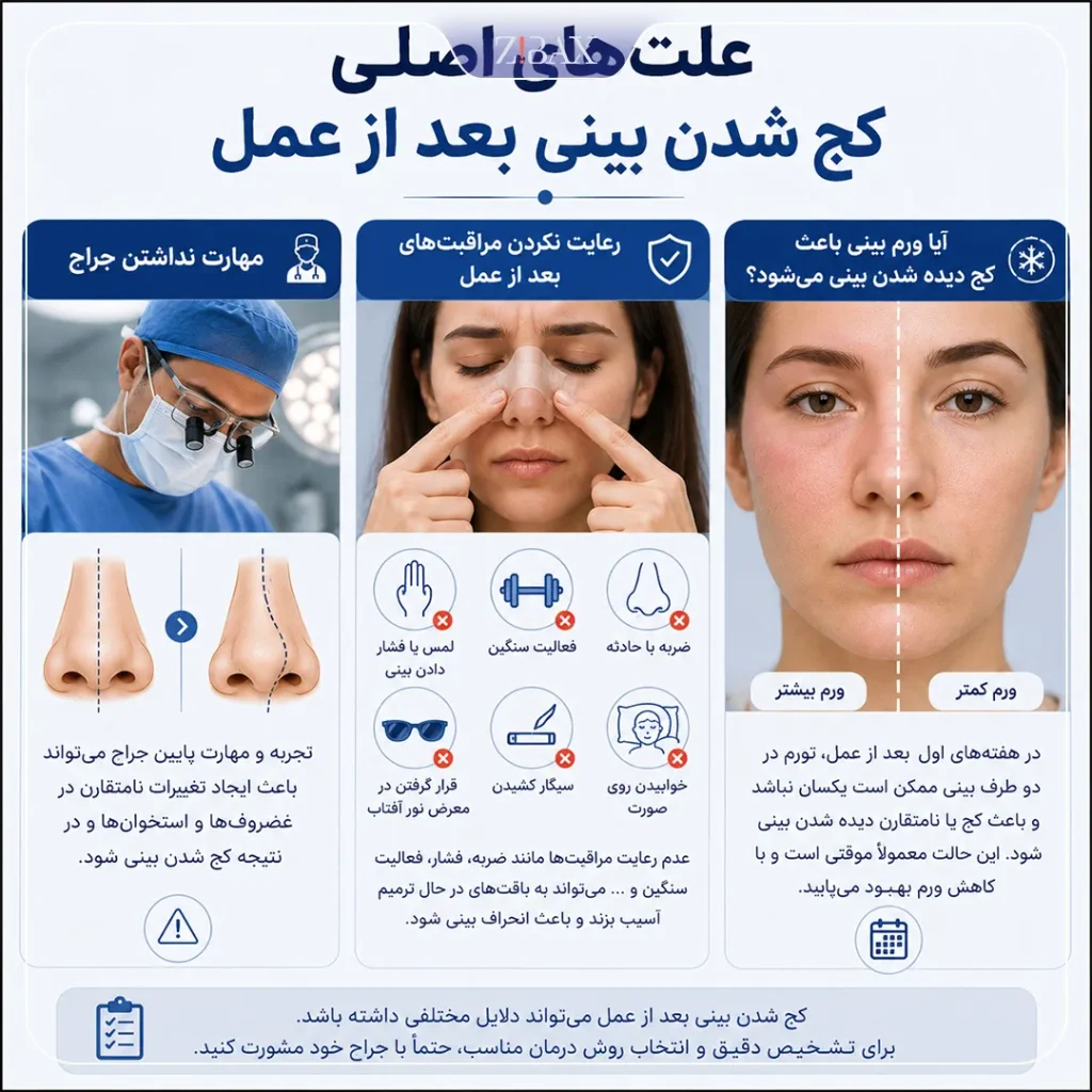 علت کج شدن بینی بعد از عمل